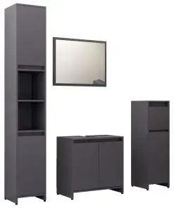 vidaXL 4 Piece Bathroom Furniture Set High Gloss Grey Chipboard