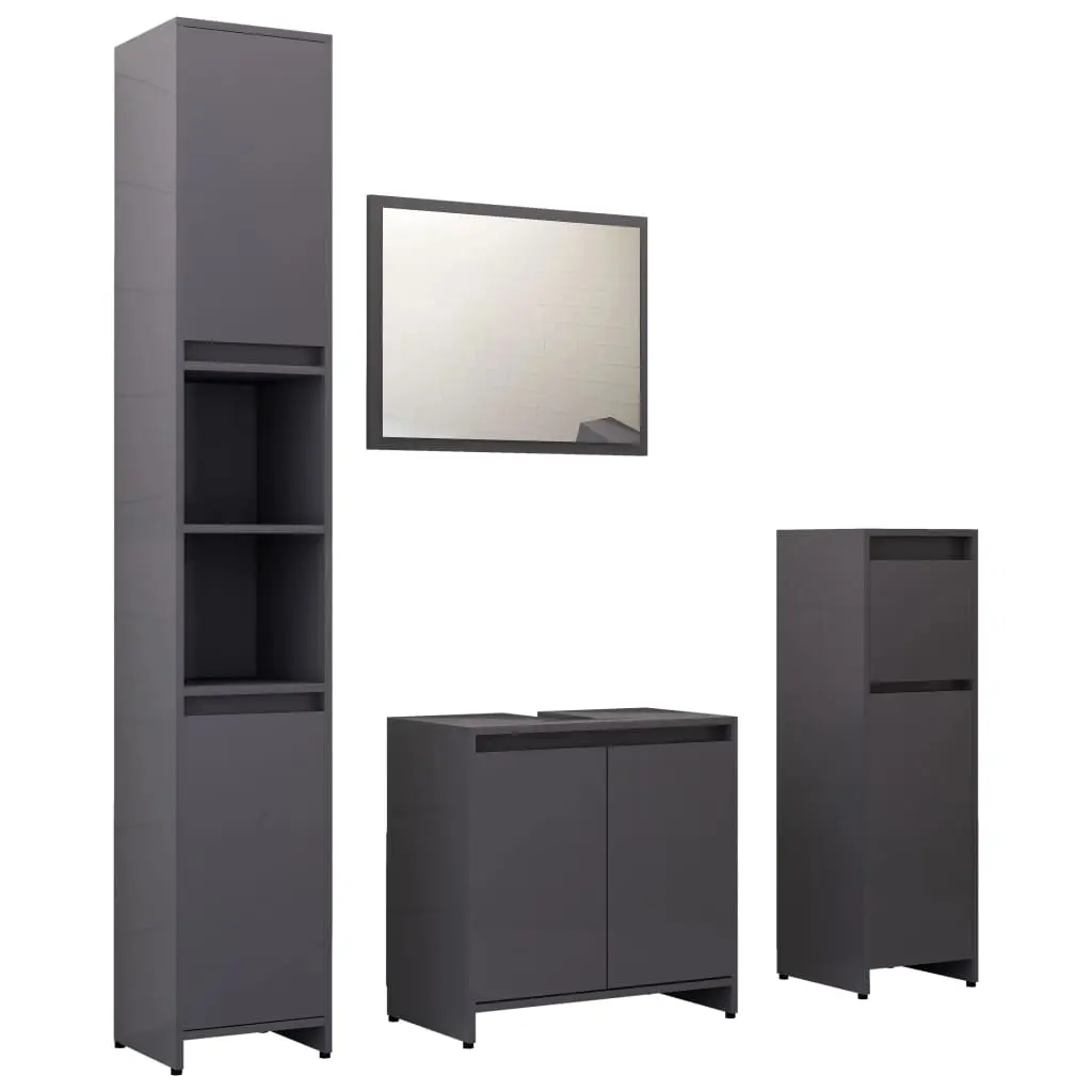 vidaXL 4 Piece Bathroom Furniture Set High Gloss Grey Chipboard