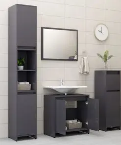 vidaXL 4 Piece Bathroom Furniture Set High Gloss Grey Chipboard