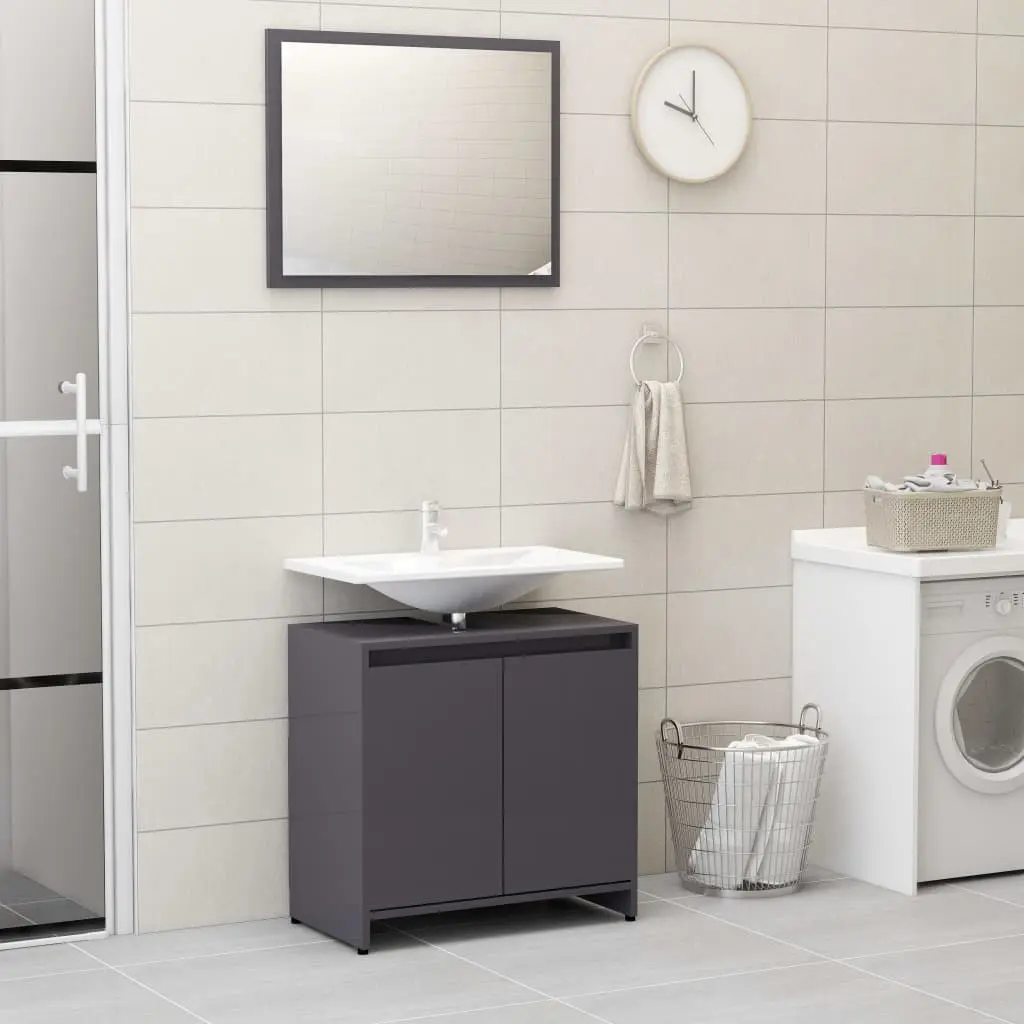 vidaXL 4 Piece Bathroom Furniture Set High Gloss Grey Chipboard