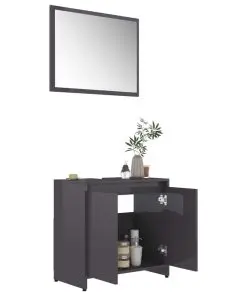 vidaXL 4 Piece Bathroom Furniture Set High Gloss Grey Chipboard