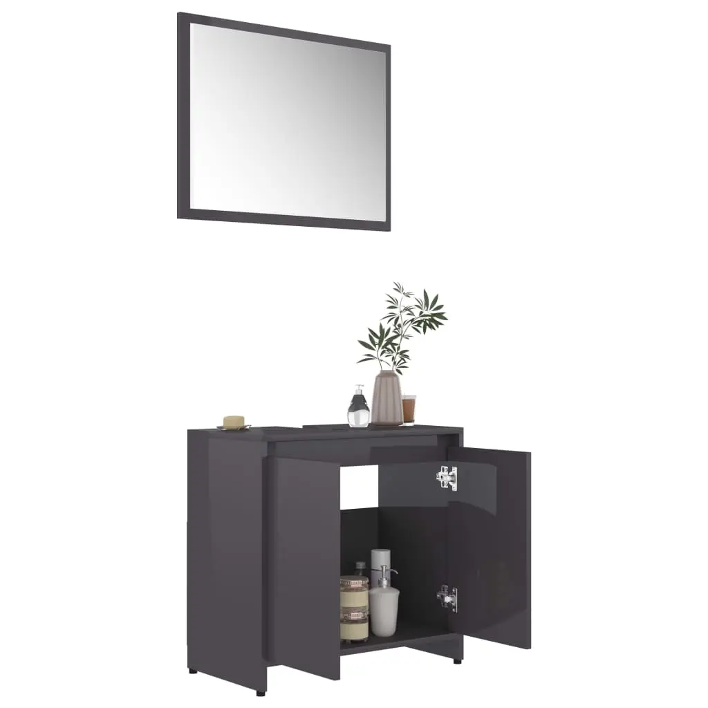 vidaXL 4 Piece Bathroom Furniture Set High Gloss Grey Chipboard
