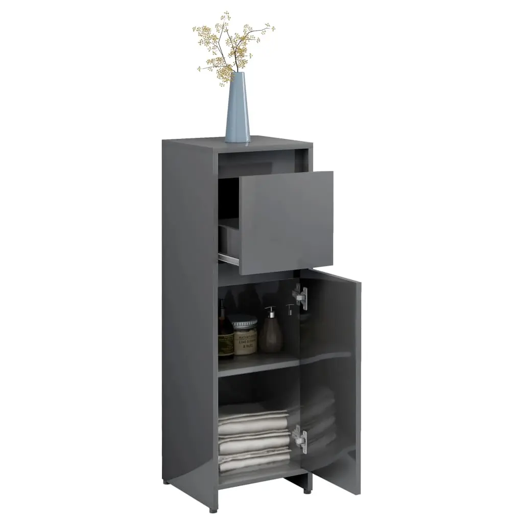 vidaXL 4 Piece Bathroom Furniture Set High Gloss Grey Chipboard