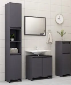 vidaXL 4 Piece Bathroom Furniture Set High Gloss Grey Chipboard