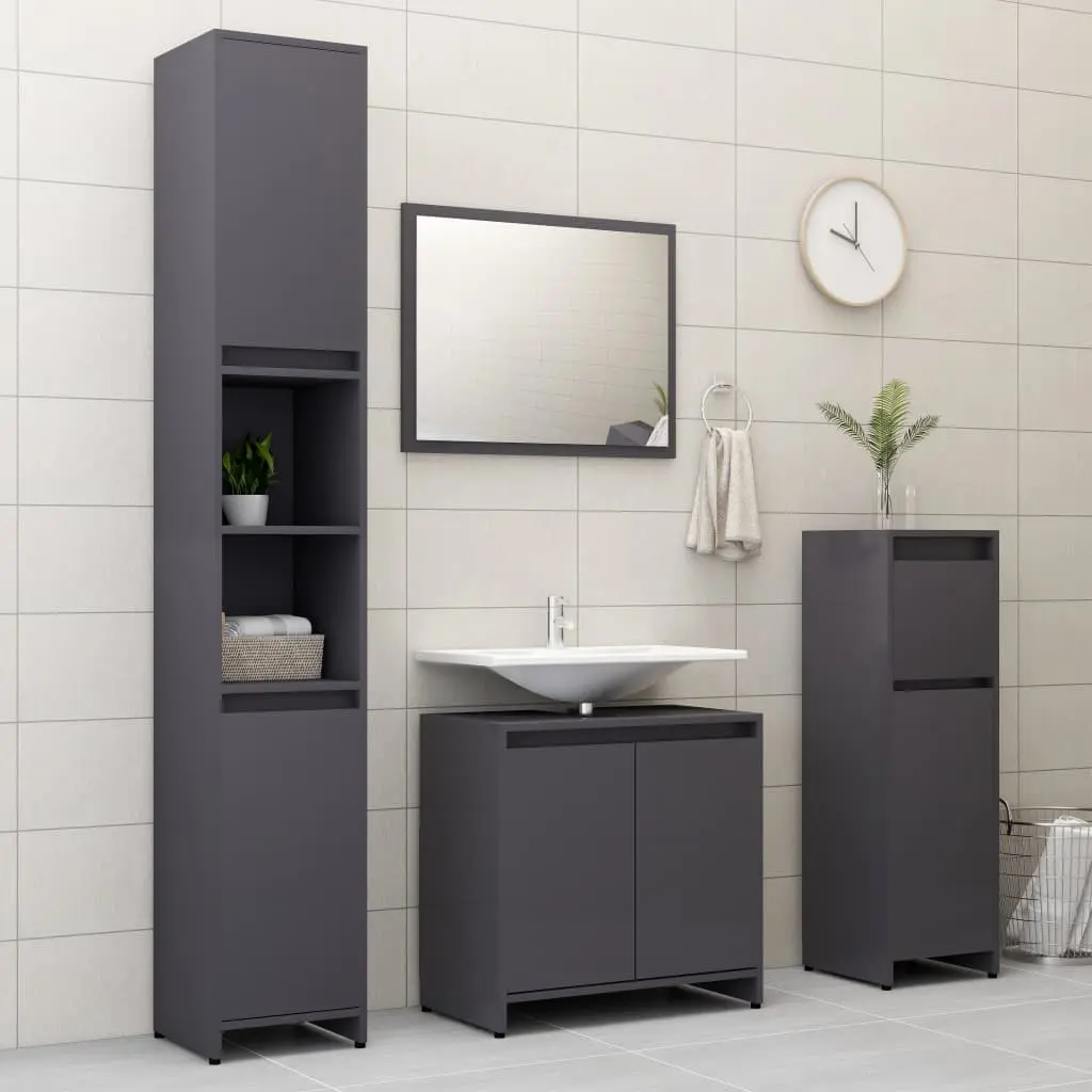 vidaXL 4 Piece Bathroom Furniture Set High Gloss Grey Chipboard
