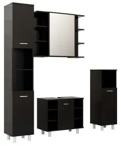vidaXL 4 Piece Bathroom Furniture Set Black Chipboard