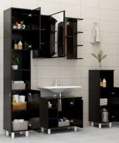 vidaXL 4 Piece Bathroom Furniture Set Black Chipboard