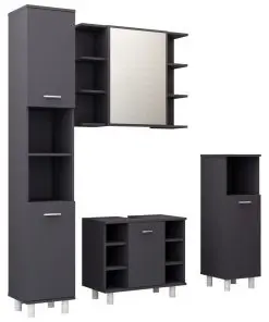 vidaXL 4 Piece Bathroom Furniture Set Grey Chipboard