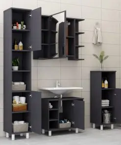 vidaXL 4 Piece Bathroom Furniture Set Grey Chipboard