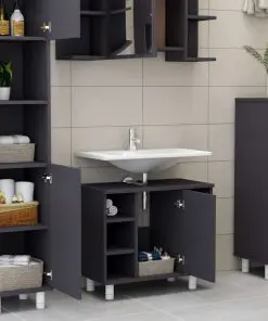 vidaXL 4 Piece Bathroom Furniture Set Grey Chipboard