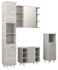 vidaXL 4 Piece Bathroom Furniture Set Concrete Grey Chipboard