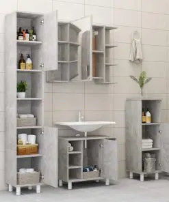 vidaXL 4 Piece Bathroom Furniture Set Concrete Grey Chipboard