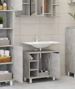 vidaXL 4 Piece Bathroom Furniture Set Concrete Grey Chipboard