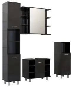 vidaXL 4 Piece Bathroom Furniture Set High Gloss Black Chipboard