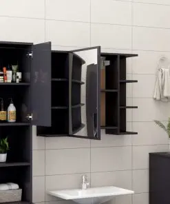 vidaXL 4 Piece Bathroom Furniture Set High Gloss Grey Chipboard