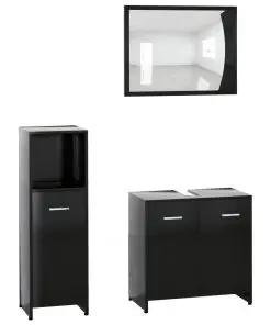 vidaXL 3 Piece Bathroom Furniture Set Black Chipboard