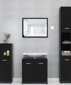 vidaXL 3 Piece Bathroom Furniture Set Black Chipboard