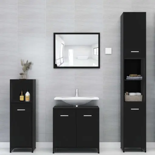 vidaXL 3 Piece Bathroom Furniture Set Black Chipboard