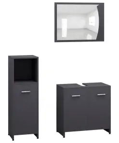 vidaXL 3 Piece Bathroom Furniture Set Grey Chipboard
