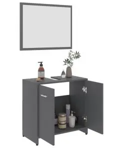 vidaXL 3 Piece Bathroom Furniture Set Grey Chipboard