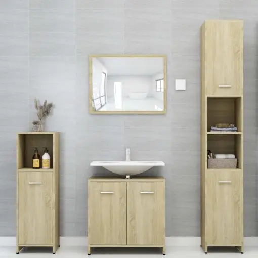 vidaXL 3 Piece Bathroom Furniture Set Sonoma Oak Chipboard