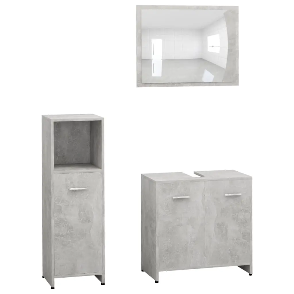 vidaXL 3 Piece Bathroom Furniture Set Concrete Grey Chipboard