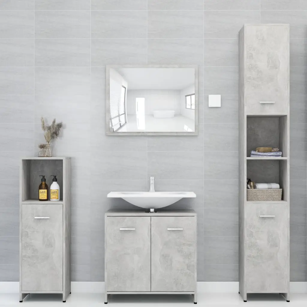 vidaXL 3 Piece Bathroom Furniture Set Concrete Grey Chipboard