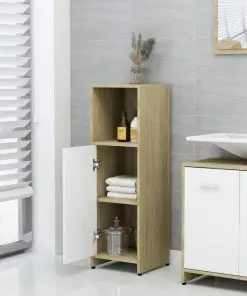 vidaXL 3 Piece Bathroom Furniture Set White and Sonoma Oak Chipboard