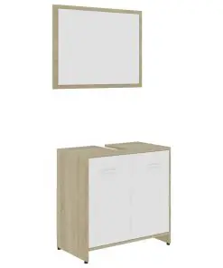vidaXL 3 Piece Bathroom Furniture Set White and Sonoma Oak Chipboard