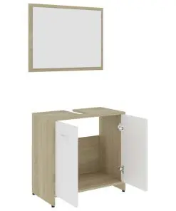 vidaXL 3 Piece Bathroom Furniture Set White and Sonoma Oak Chipboard