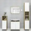 vidaXL 3 Piece Bathroom Furniture Set White and Sonoma Oak Chipboard vidaXL 3 Piece Bathroom Furniture Set White and Sonoma Oak Chipboard