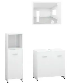 vidaXL 3 Piece Bathroom Furniture Set High Gloss White Chipboard