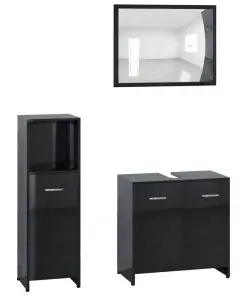 vidaXL 3 Piece Bathroom Furniture Set High Gloss Black Chipboard