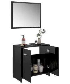 vidaXL 3 Piece Bathroom Furniture Set High Gloss Black Chipboard