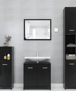 vidaXL 3 Piece Bathroom Furniture Set High Gloss Black Chipboard