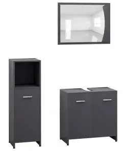 vidaXL 3 Piece Bathroom Furniture Set High Gloss Grey Chipboard