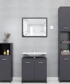 vidaXL 3 Piece Bathroom Furniture Set High Gloss Grey Chipboard