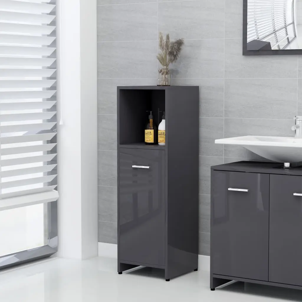 vidaXL 3 Piece Bathroom Furniture Set High Gloss Grey Chipboard
