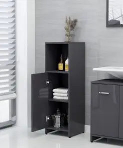 vidaXL 3 Piece Bathroom Furniture Set High Gloss Grey Chipboard