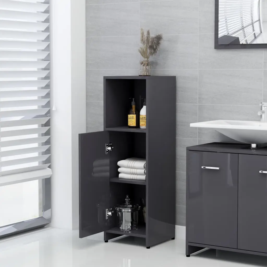 vidaXL 3 Piece Bathroom Furniture Set High Gloss Grey Chipboard