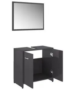 vidaXL 3 Piece Bathroom Furniture Set High Gloss Grey Chipboard