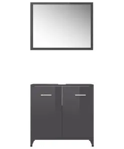 vidaXL 3 Piece Bathroom Furniture Set High Gloss Grey Chipboard
