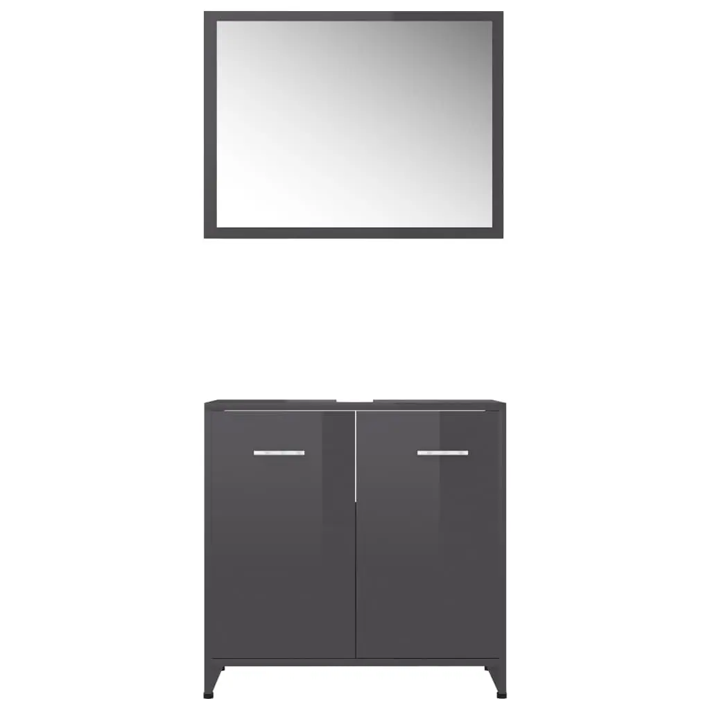 vidaXL 3 Piece Bathroom Furniture Set High Gloss Grey Chipboard