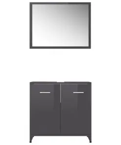 vidaXL 3 Piece Bathroom Furniture Set High Gloss Grey Chipboard