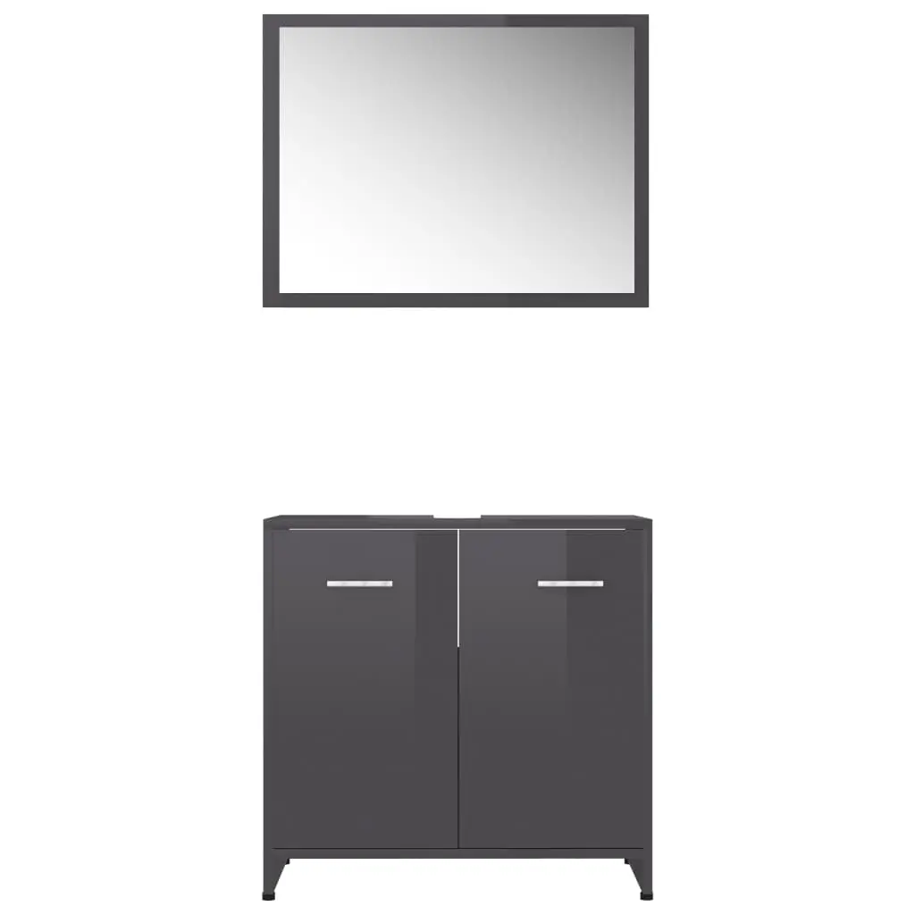 vidaXL 3 Piece Bathroom Furniture Set High Gloss Grey Chipboard