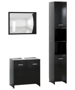 vidaXL 3 Piece Bathroom Furniture Set Black Chipboard