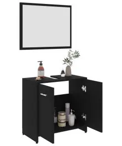 vidaXL 3 Piece Bathroom Furniture Set Black Chipboard