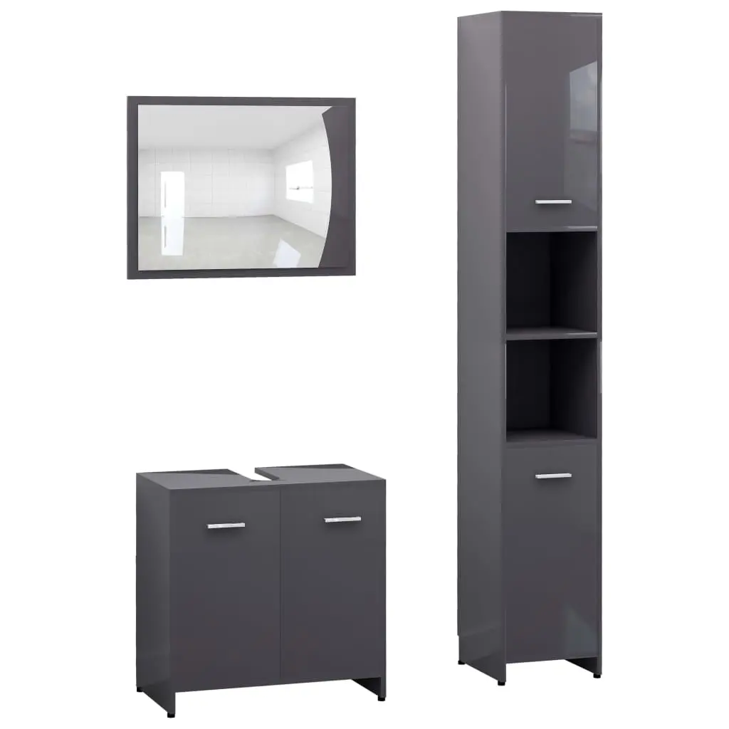 vidaXL 3 Piece Bathroom Furniture Set Grey Chipboard