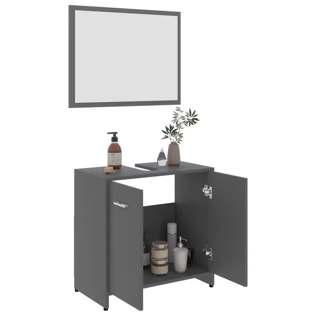 vidaXL 3 Piece Bathroom Furniture Set Grey Chipboard
