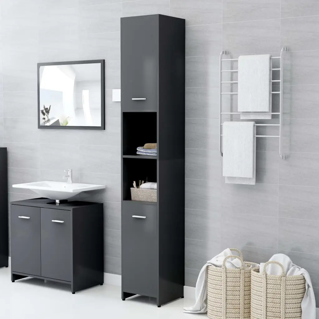 vidaXL 3 Piece Bathroom Furniture Set Grey Chipboard